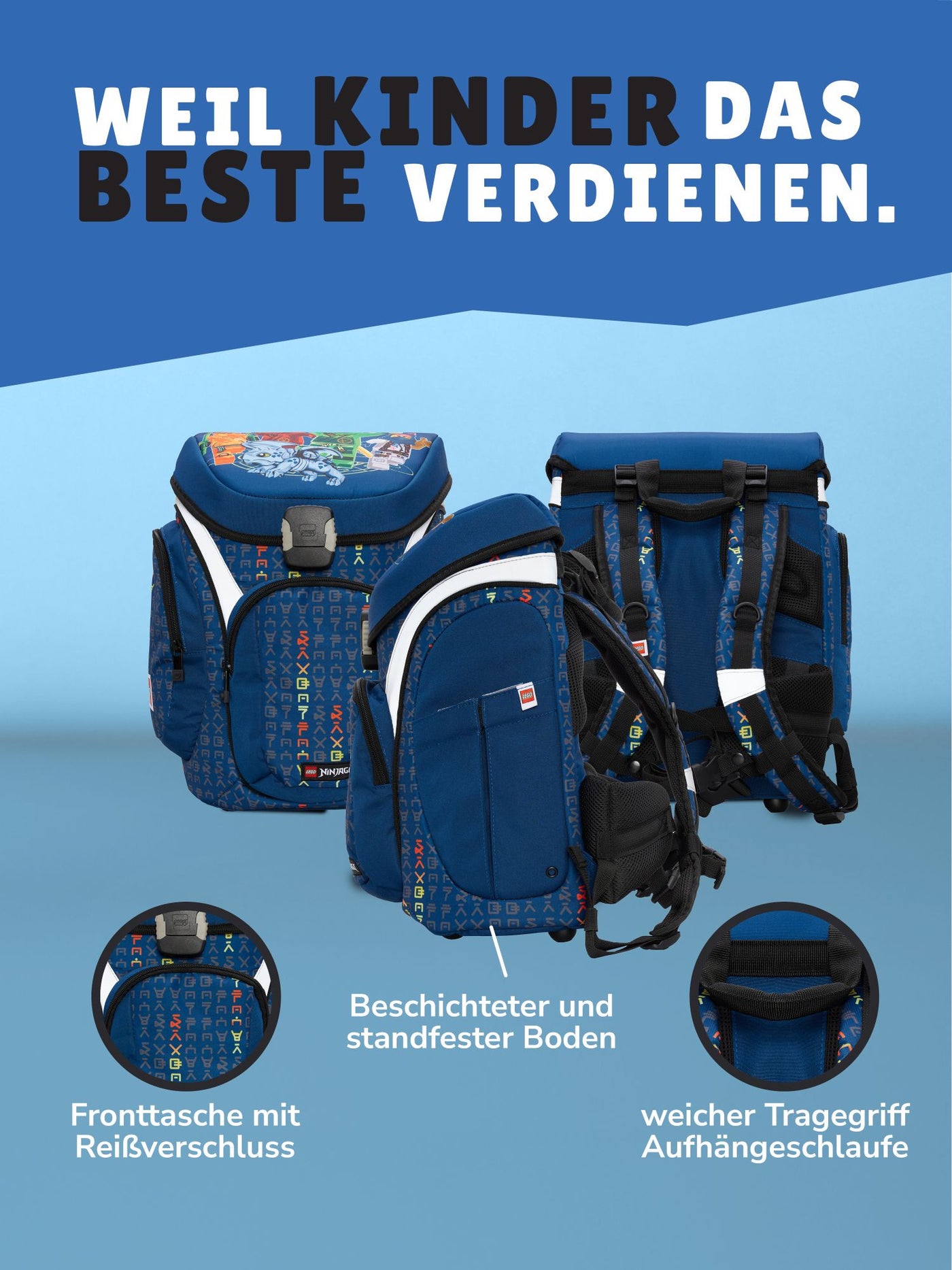 Infotafel Sichtbarkeit des Schulranzens dank breiter Reflektoren auf allen Seiten