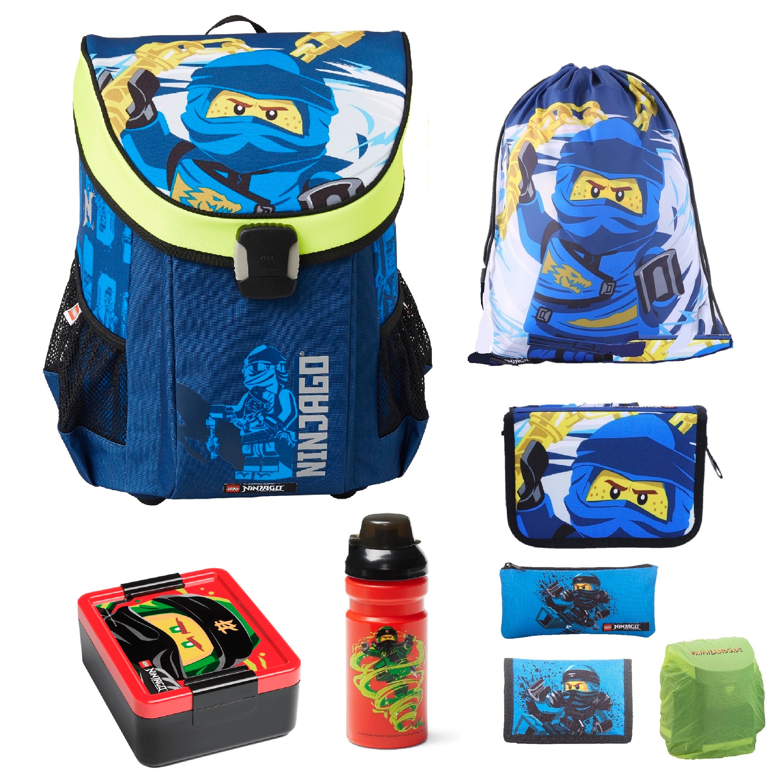 Lego Easy Jay Ninjago Schulranzen Set 8 teilig mit Federmappe Schlamper Geldbeutel