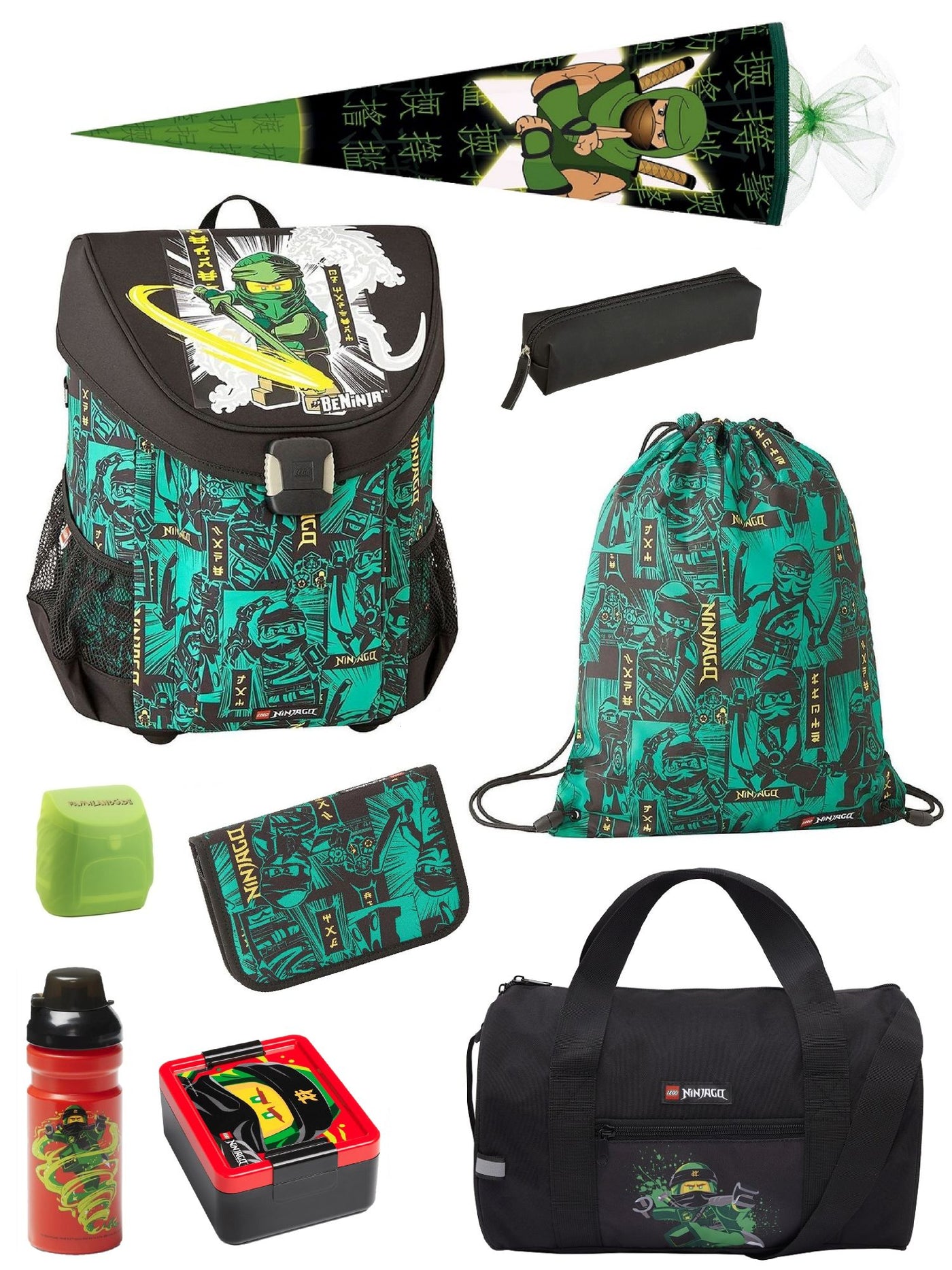 Lego Ninjago Schulranzen Set Easy Green Lloyd mit Sporttasche und Ninja Schultüte