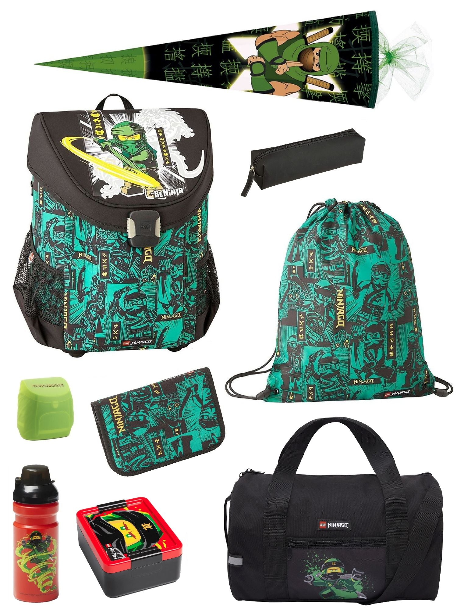 Lego Ninjago Schulranzen Set Easy Green Lloyd mit Sporttasche und Ninja Schultüte