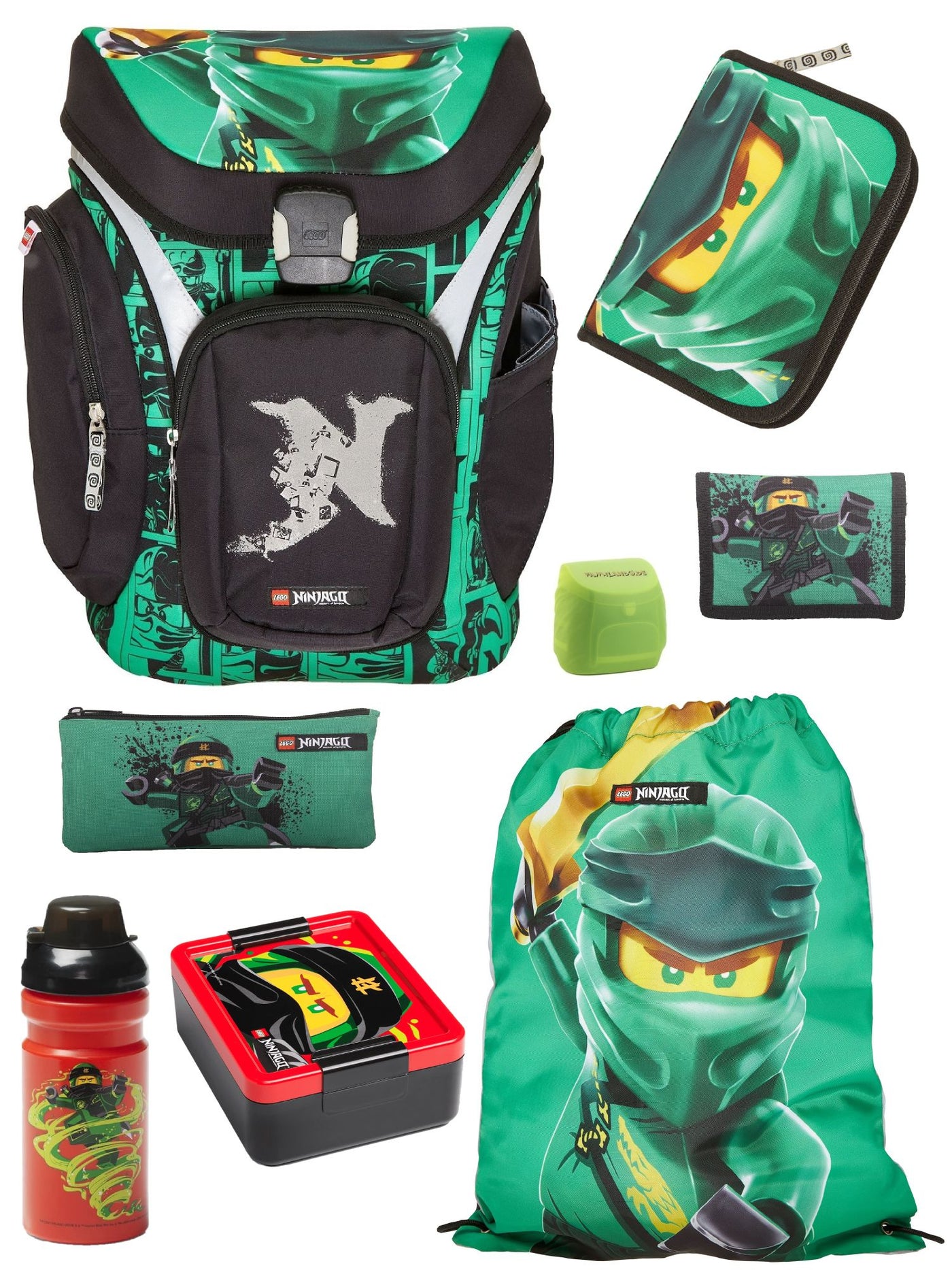 Lego Ninjago Schulranzen für Jungen und Mädchen im Set 8tlg. mit Brotdose und Trinkflasche