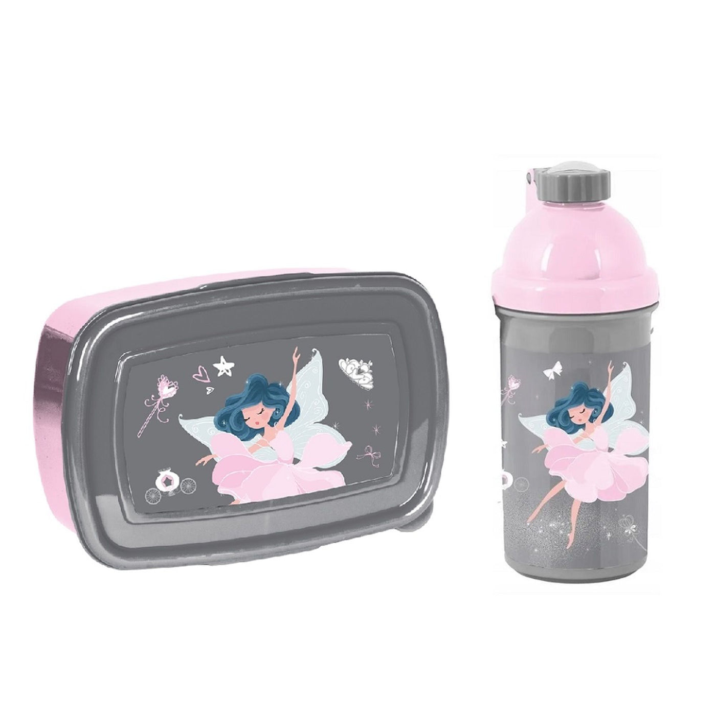 Ballerina Dose & Flasche in grau und rosa passend zum Schulranzen