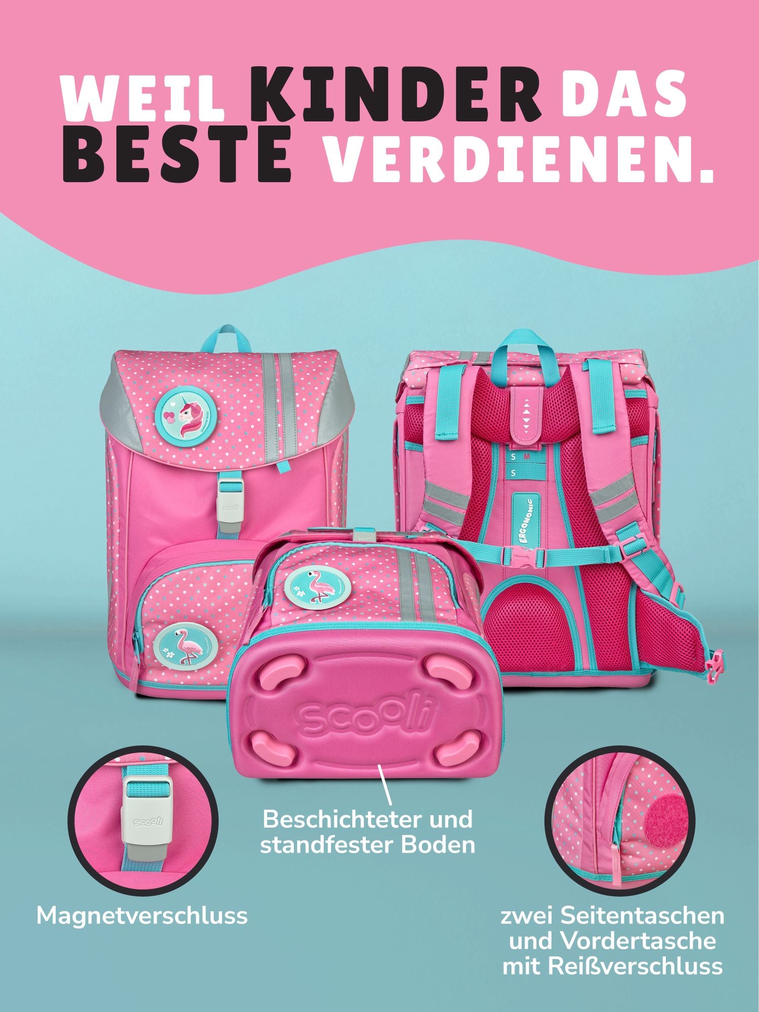 Mädchen Schulranzen Set 1. Klasse Scooli Schulrucksack mit Sporttasche und Schultüte 85cm