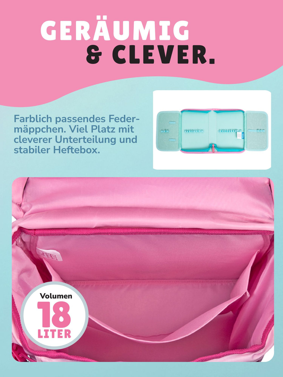 Mädchen Schulranzen Set 1. Klasse Scooli ergonomischer, leichter Schulrucksack mit Motiv Klettis