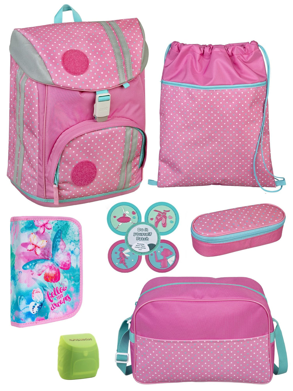 Mädchen Schulranzen Set 1. Klasse Scooli ergonomischer, leichter Schulrucksack mit Motiv Klettis