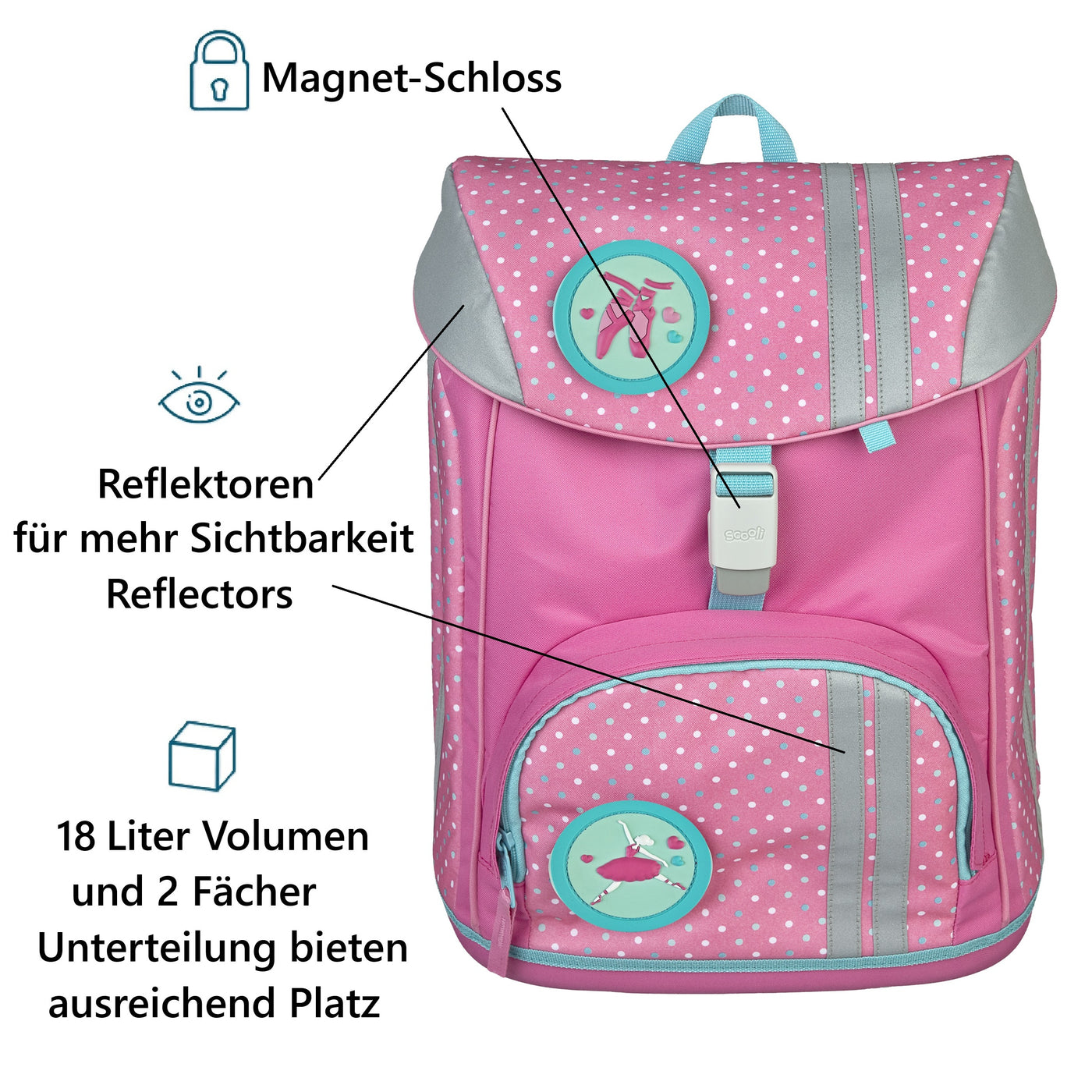 Mädchen Schulranzen 1. Klasse Scooli FLEX MAX ergonomischer Schulrucksack sehr leicht & 3-fach verstellbar