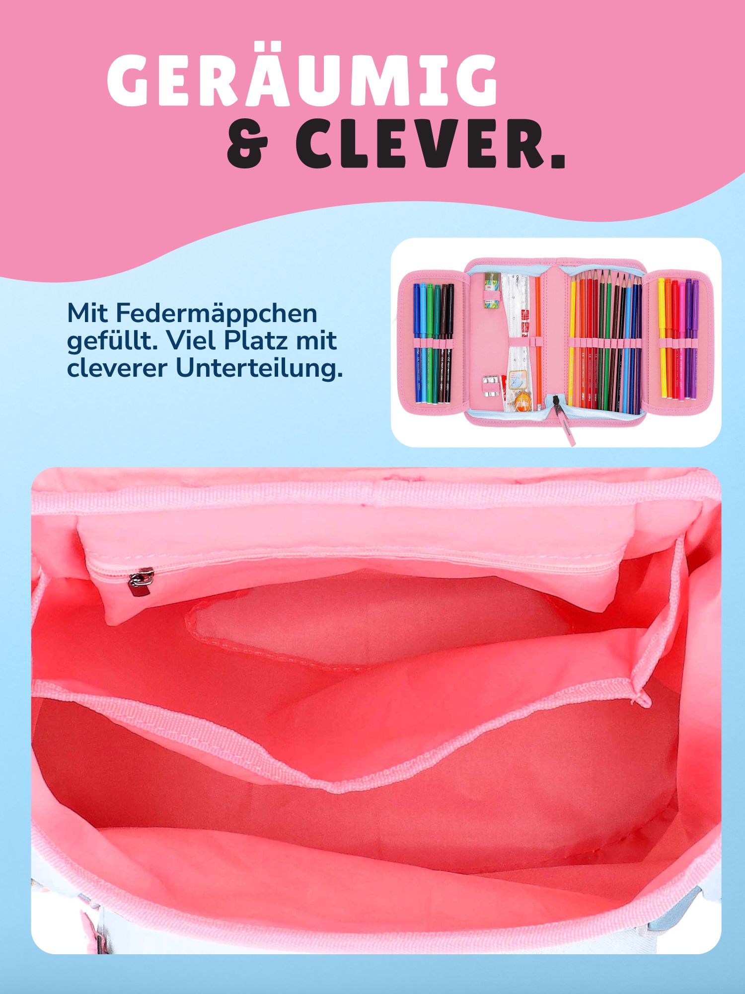 clevere Aufteilung & Federmappe gefüllt