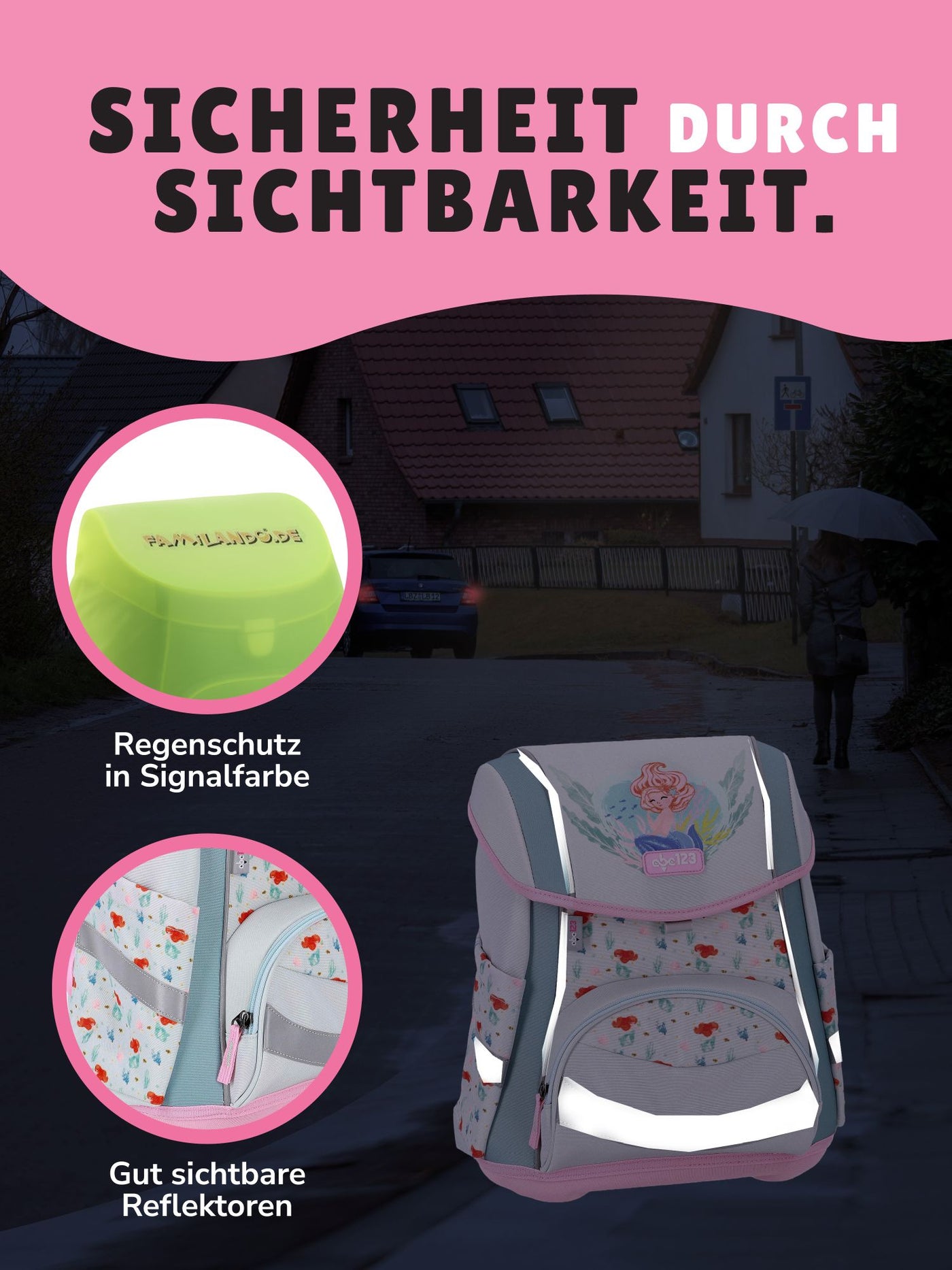 Schulranzen Set für die Schule mit Reflektoren