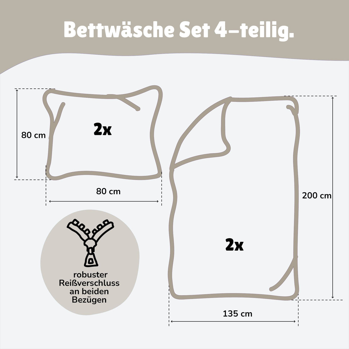 Maße und Lieferumfang des 2-teiligen Bettwäsche-Sets 135x200 80x80 cm