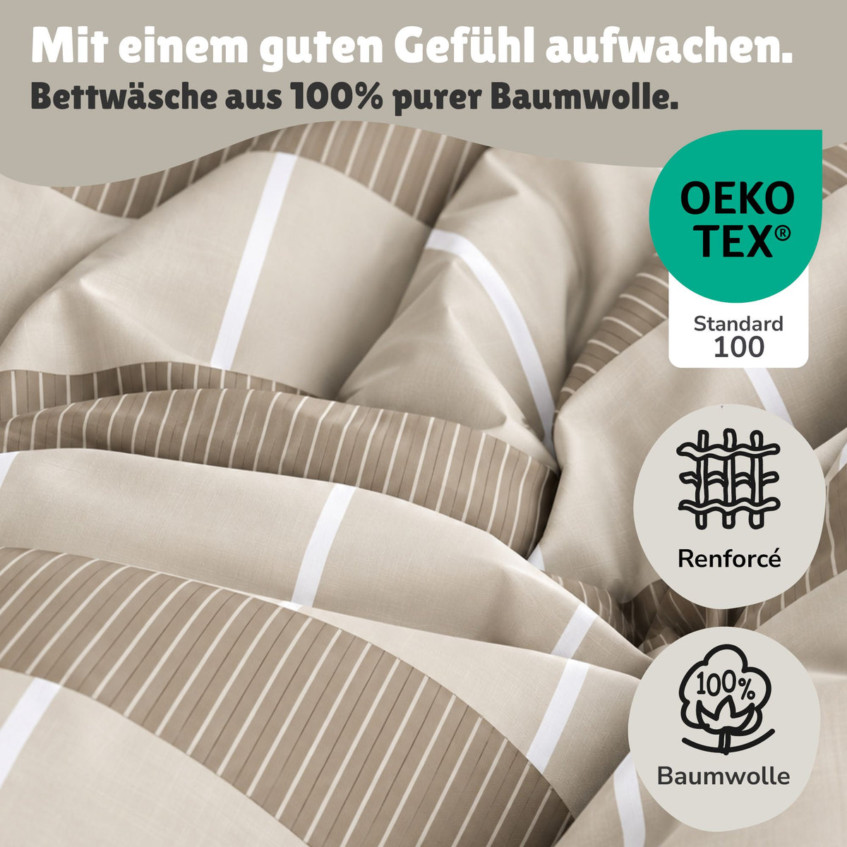  Infotafel Material und Waschhinweise der Bettwäsche aus 100% Baumwolle mit Reißverschluss