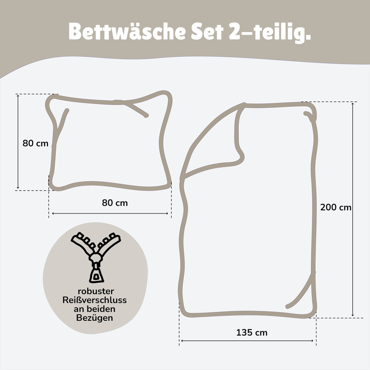 Maße und Lieferumfang des 2-teiligen Bettwäsche-Sets 135x200 80x80 cm