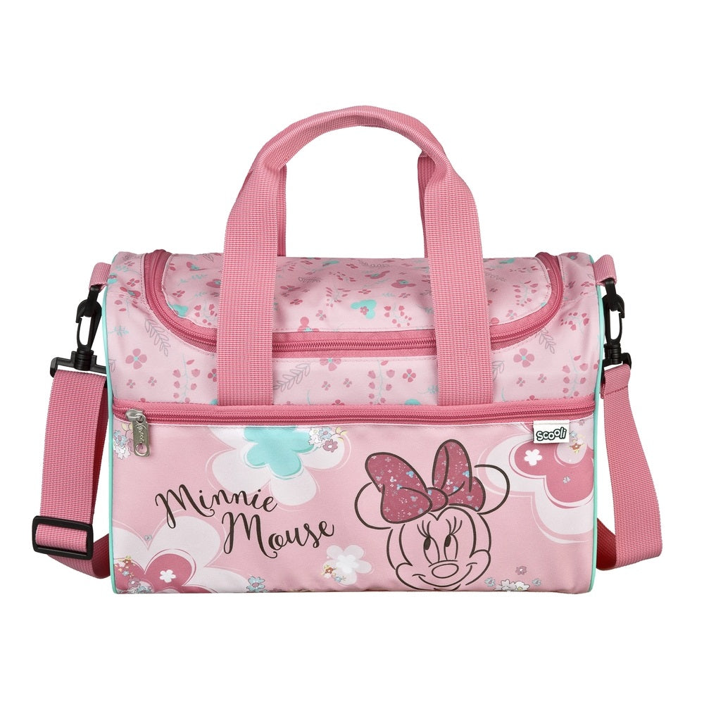 Detailansicht Sporttasche mit rosa Minnie Mouse Design passend zum Schulranzen