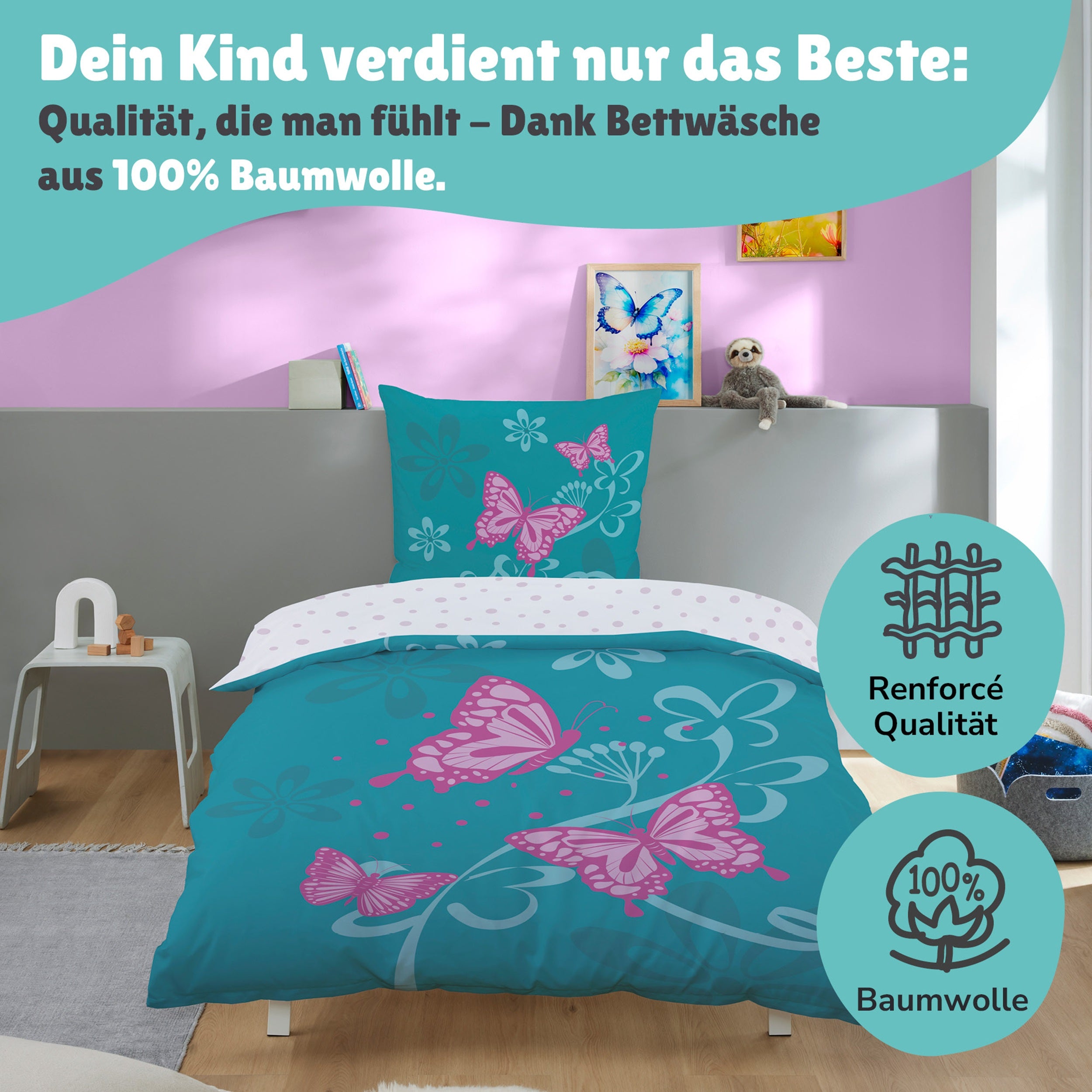 Infotafel Qualität der Bettwäsche aus 100% Baumwolle