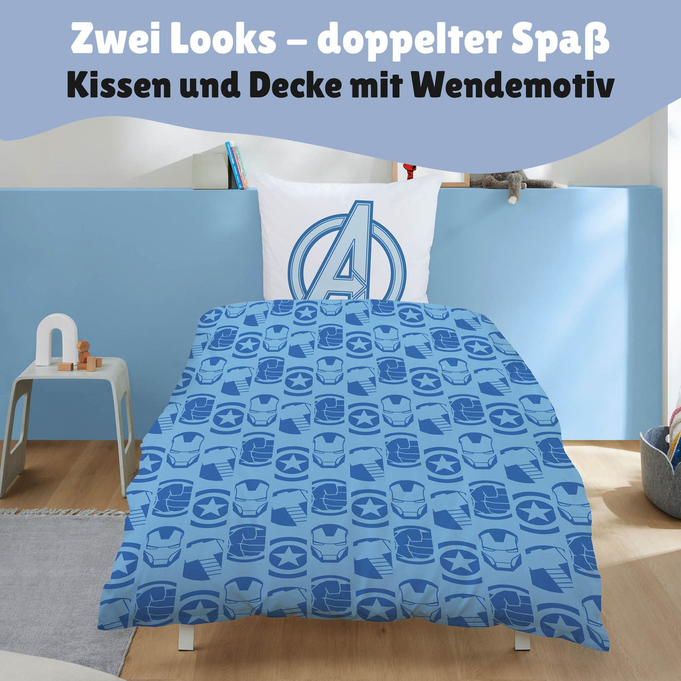 Avenger Bettwäsche Set 2-teilig 135x200 80x80 cm - Renforcé Bettwäsche aus 100% Baumwolle mit Reißverschluss - Öko-Tex zertifiziert