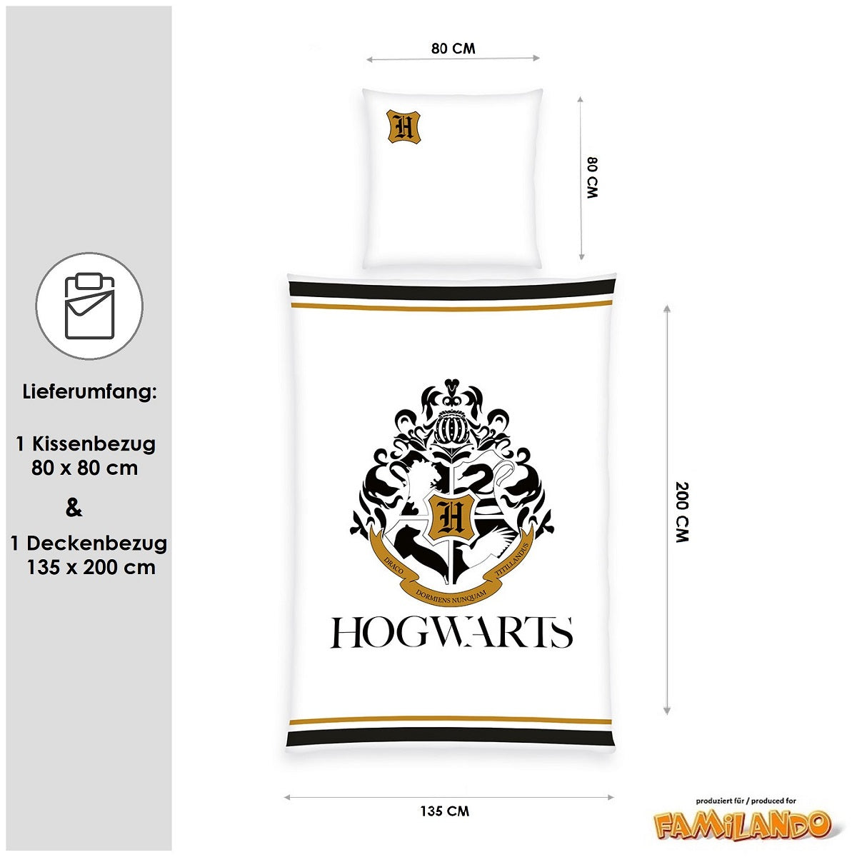 Harry Potter Bettwäsche Set weiß 135x200 + 80x80 cm aus 100% Baumwolle mit Knopfleiste Motiv Wappen