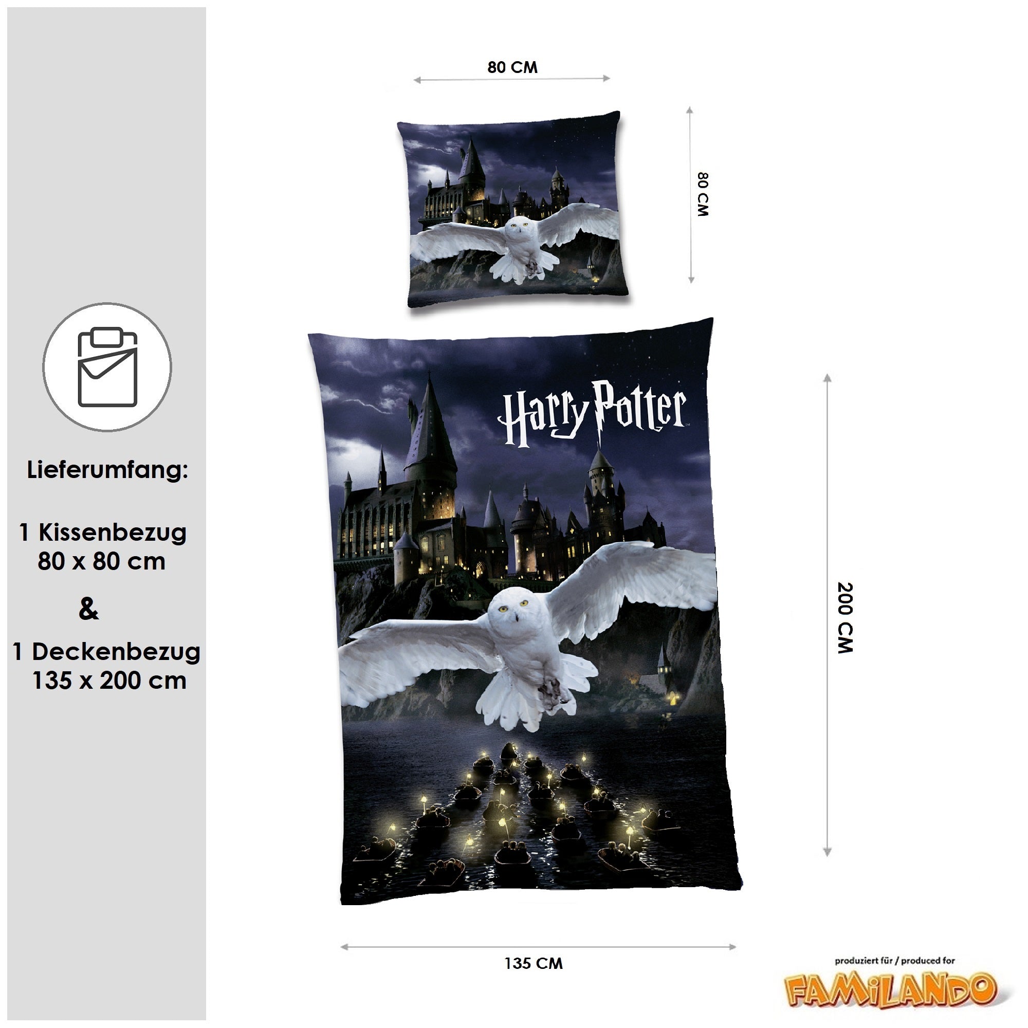 Größenangaben Harry Potter Bettwäsche Set 135x200 80x80 cm