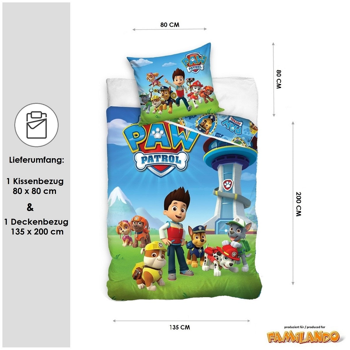 Rückseite Paw Patrol Biber Bettwäsche für Jungen und Mädchen mit allen Charakteren 135x200 cm
