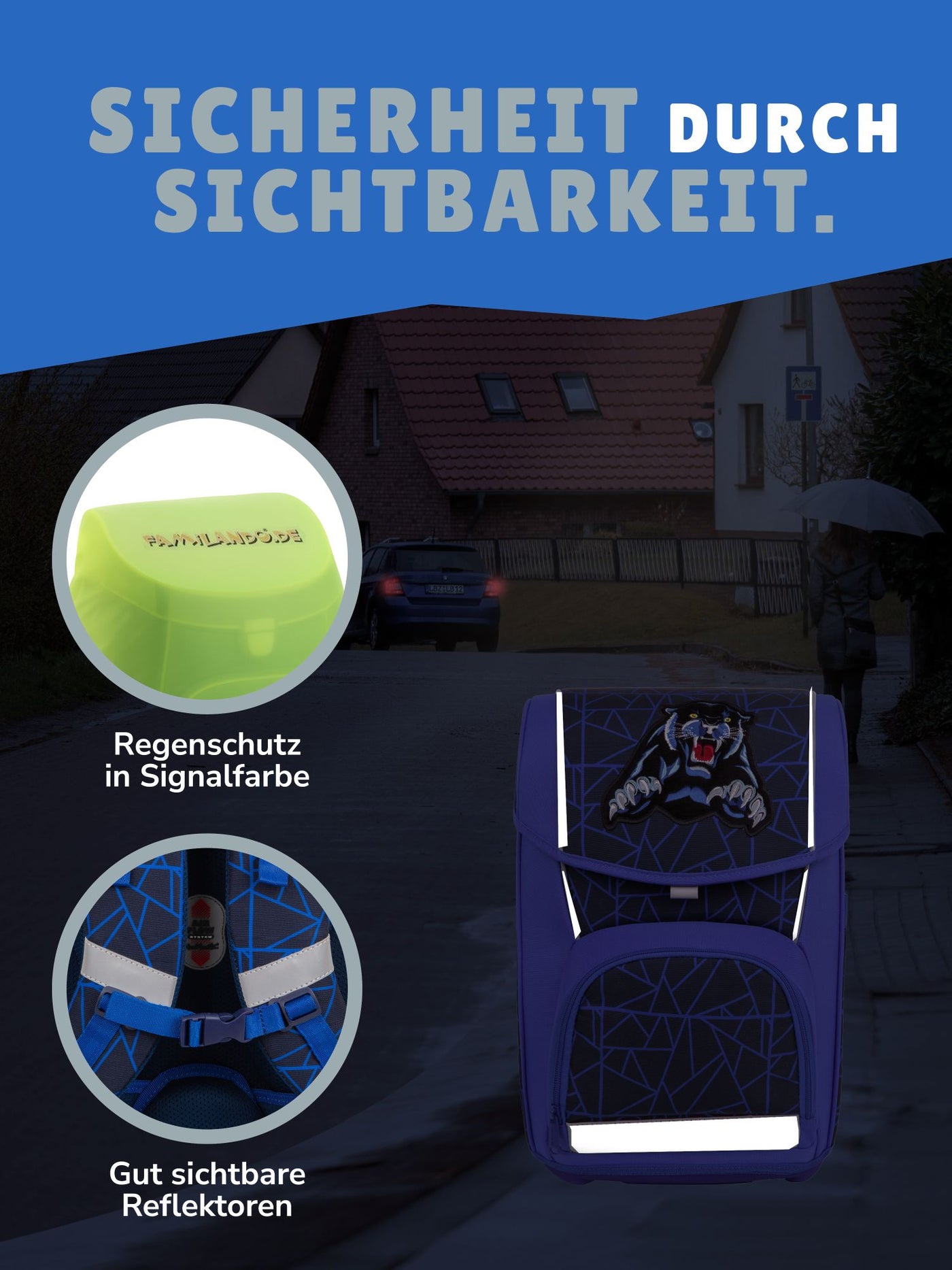 Rückseite Schulranzen mit gepolsterten Rückenbett und Schultergurten mit Brustgurt