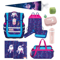 McNeill Schulranzen mit Einhorn "Lilly" im 5 teiligen Grundset mit Federmappe, Turnbeutel, Schlamperetui und Motivmagnet
