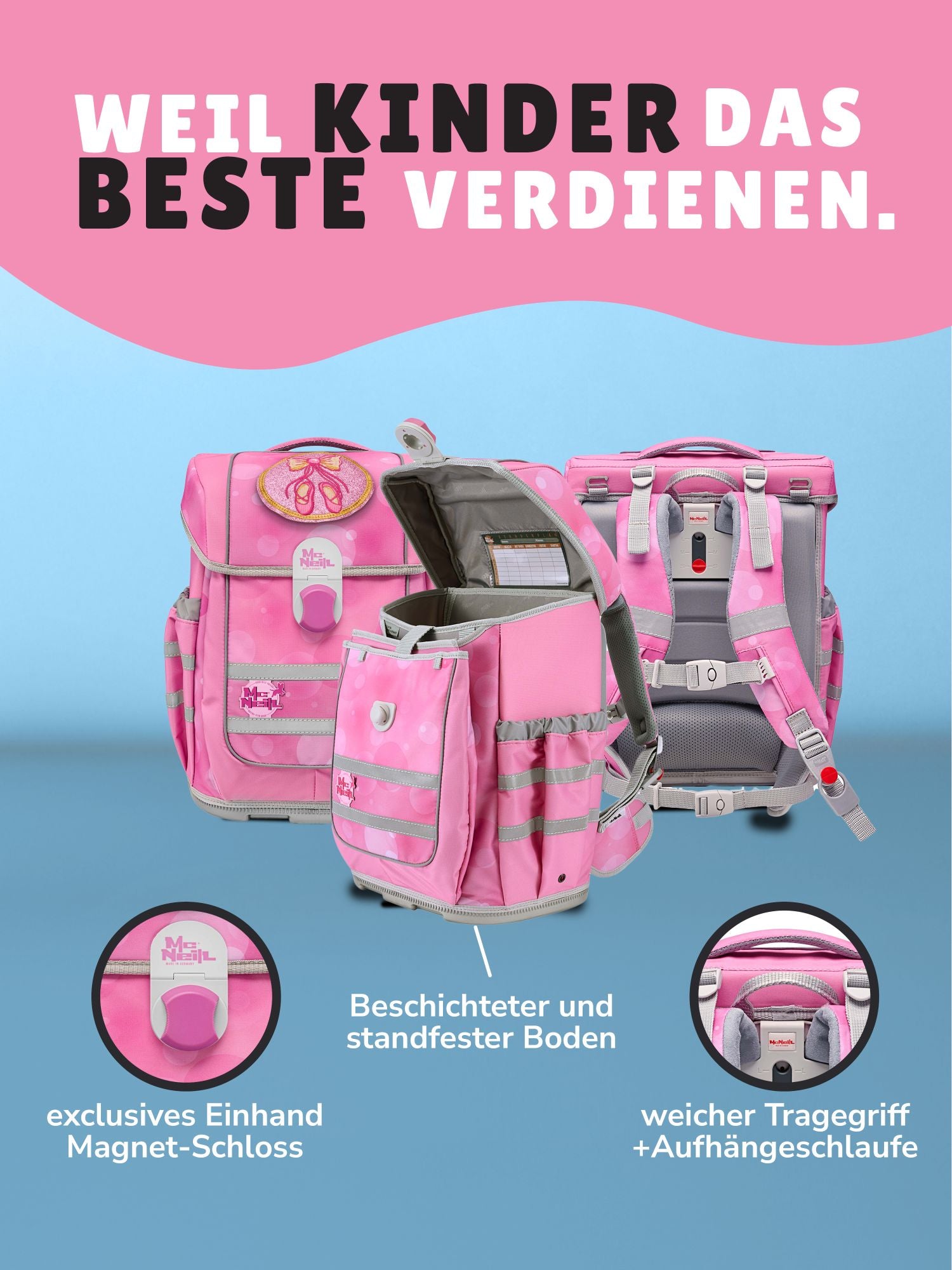 McNeill Schulranzen Ergo Complete Innenansicht mit extra Fach und zusätzlichem Frontfach