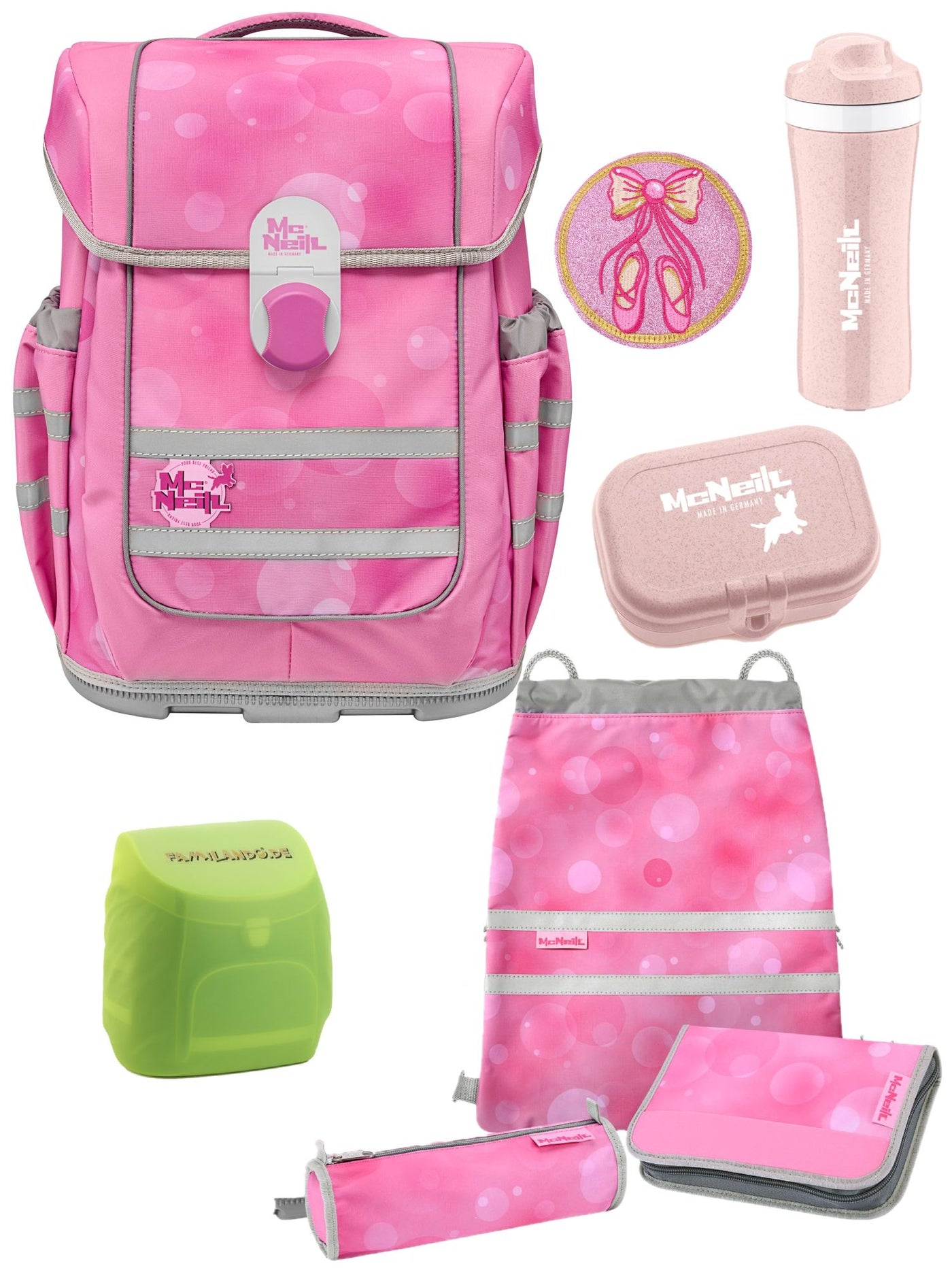 McOcean Girly Ballerina Schulranzen Set 8-teilig mit Koziol Brotdose und Trinkflasche