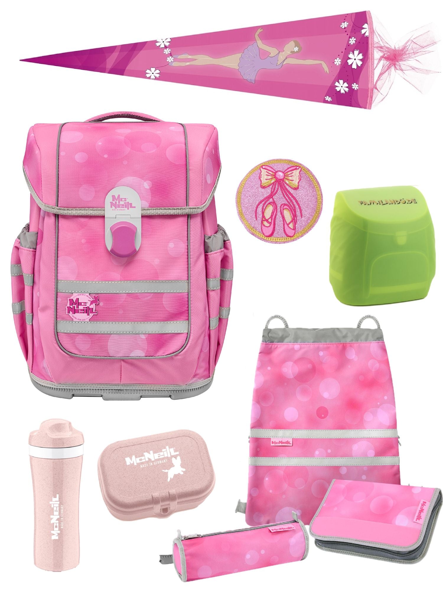 McOcean Girly Ballerina Schulranzen Set 9-teilig mit Koziol Lunch-Set und Schultüte