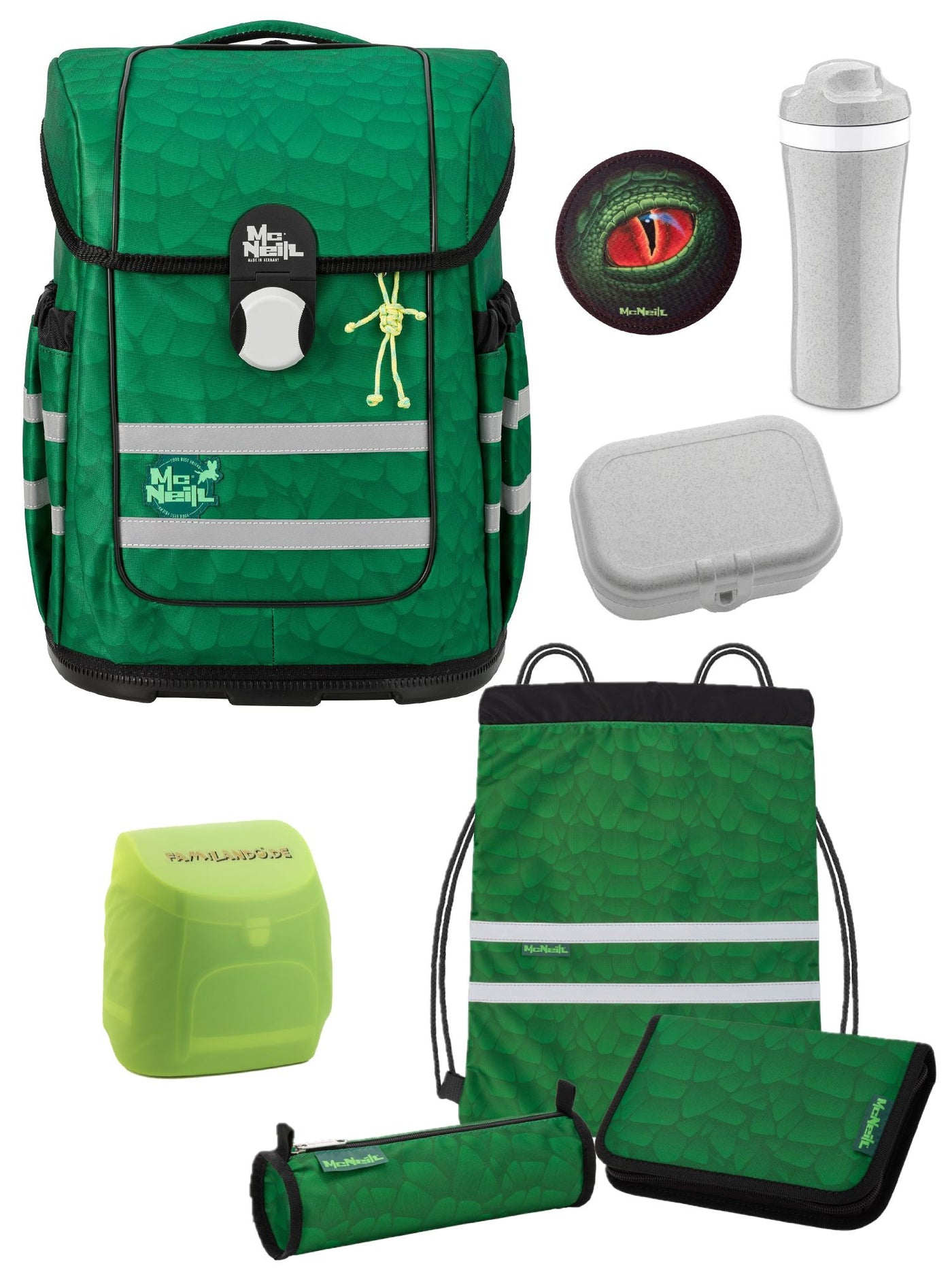 McOcean Legu Schulranzen Set 8-teilig mit Koziol Brotdose und Trinkflasche