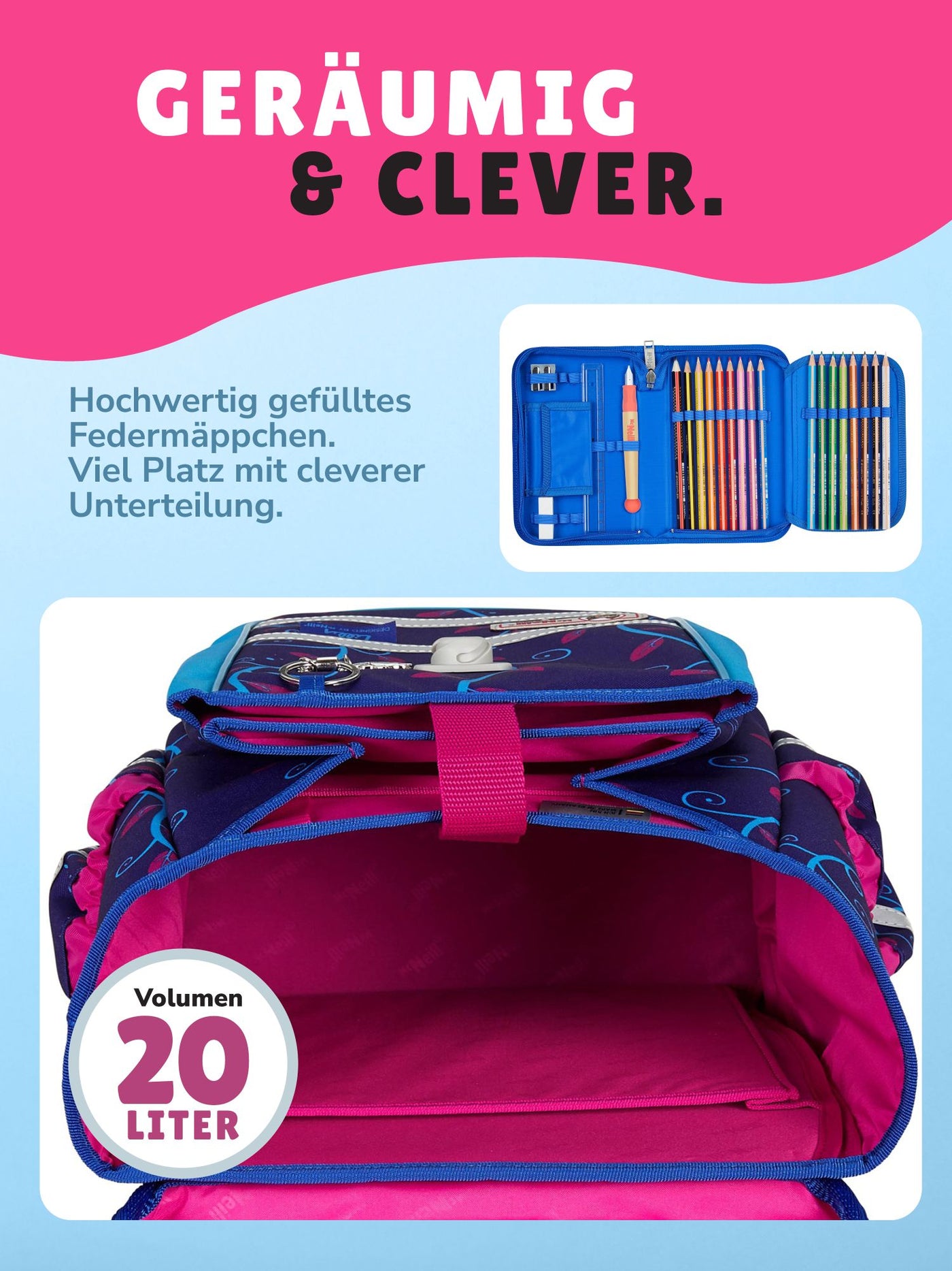 Mc Neill Tasche mit Federmäppchen gefüllt; gemäumig & clever 