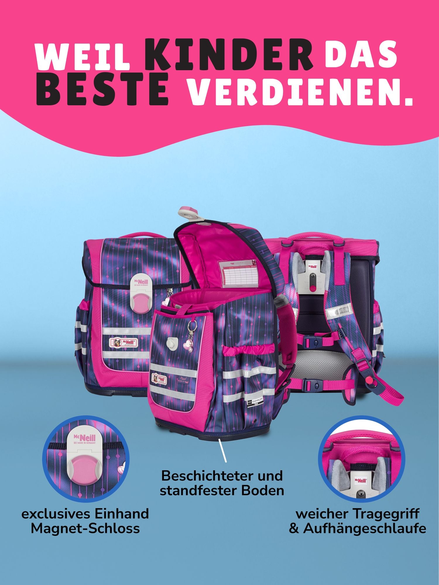 McNeill Schulranzen Ergo Complete Pearl in Rosa Violett Lila Mädchen Schultasche ab 1. Klasse