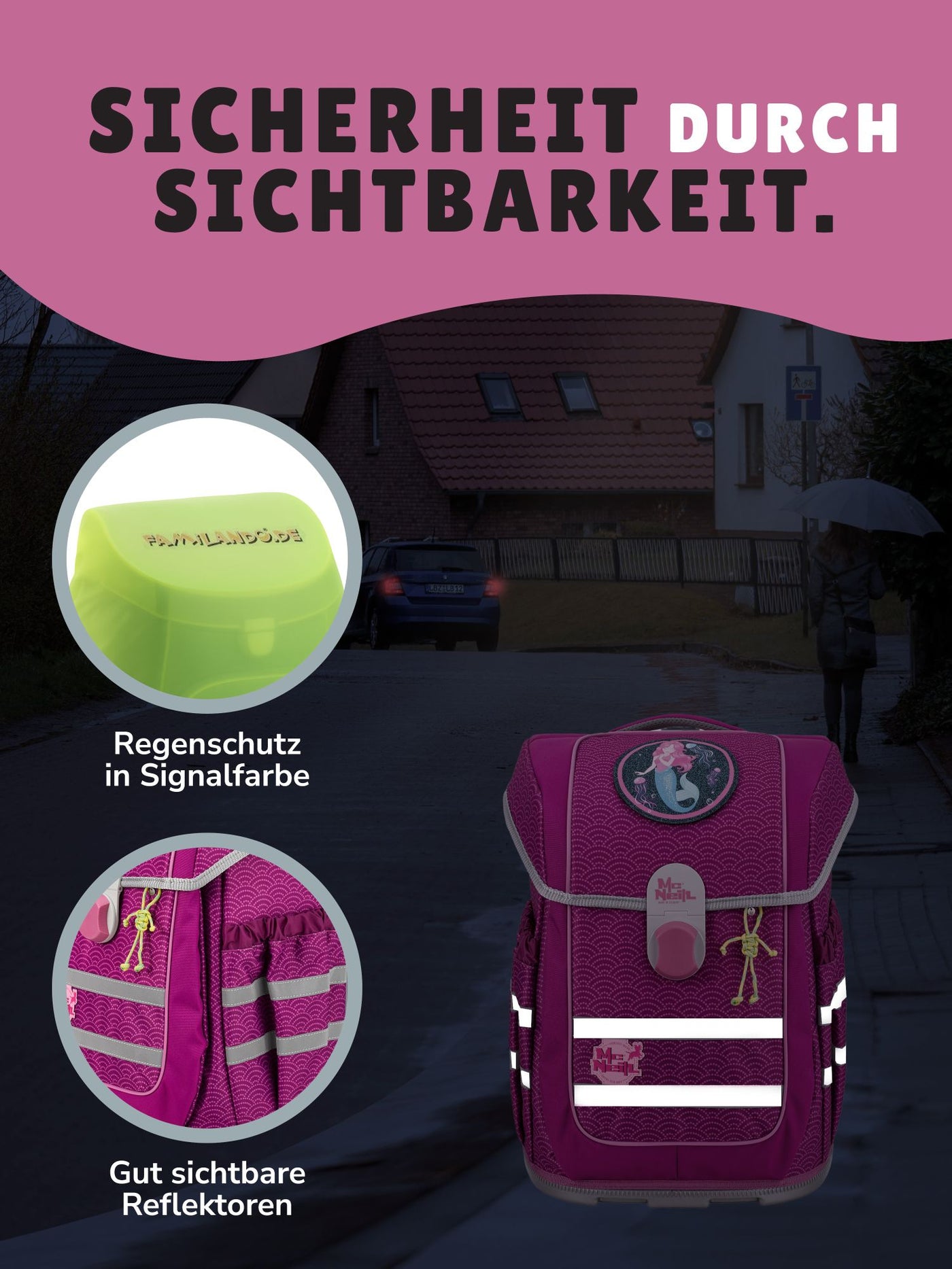 McNeill Schulranzen Ergo Complete mit Motivmagnet in Pink Frontansicht