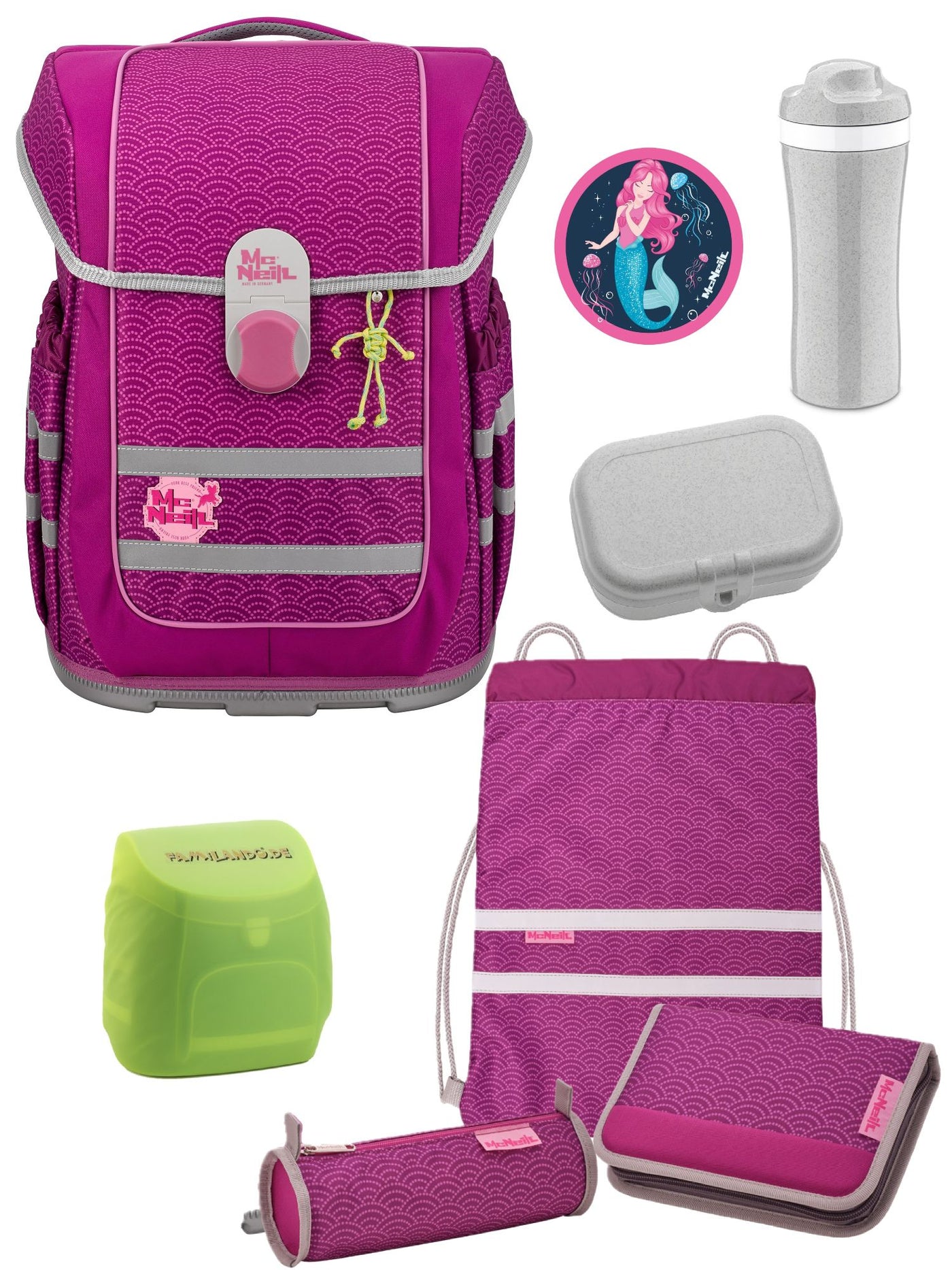 McOcean Puntopink Schulranzen Set 8-teilig mit Koziol Brotdose und Trinkflasche