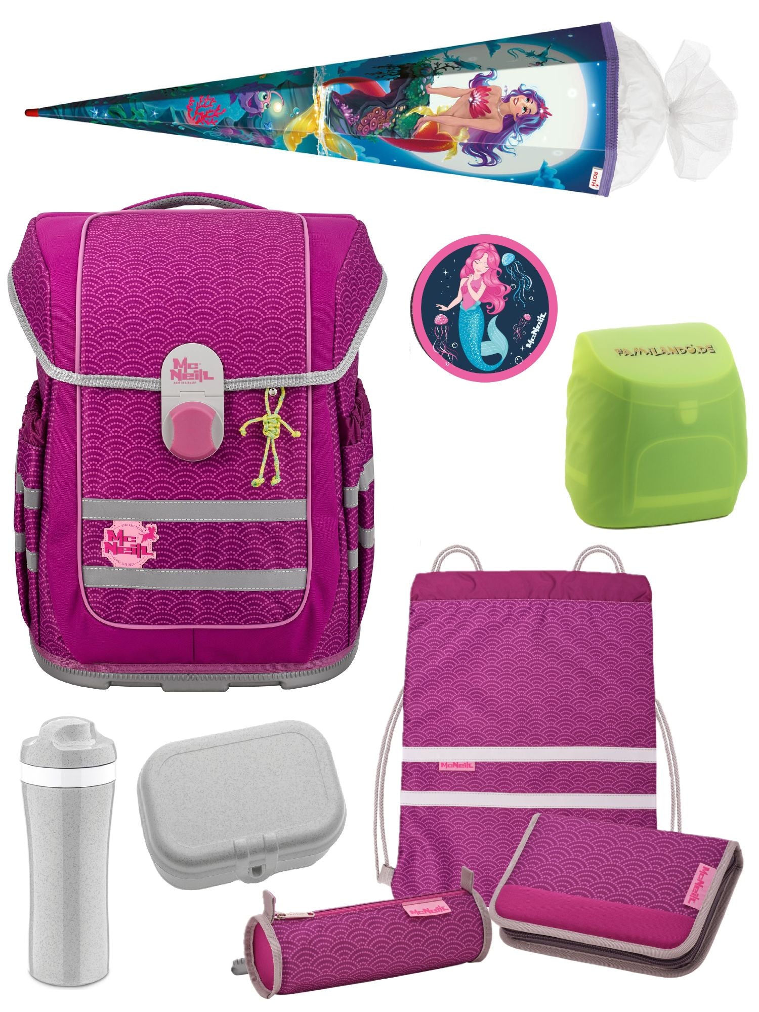 McOcean Puntopink Schulranzen Set 8-teilig mit Koziol Lunch-Set und Roth Schultüte