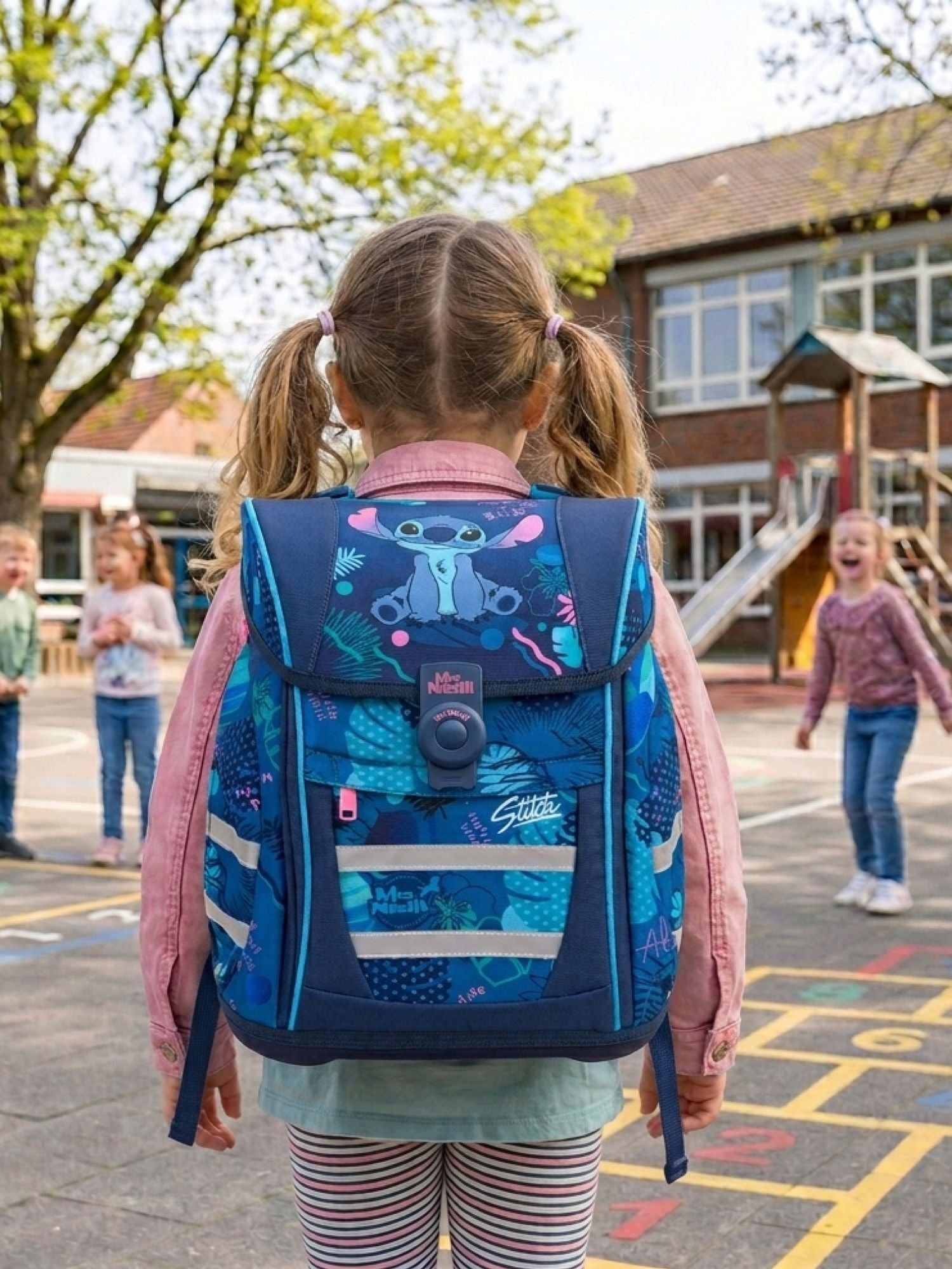 McNeill Teneris Schulranzen in dunkelblau mit Stich Motiv und viel Zubehör