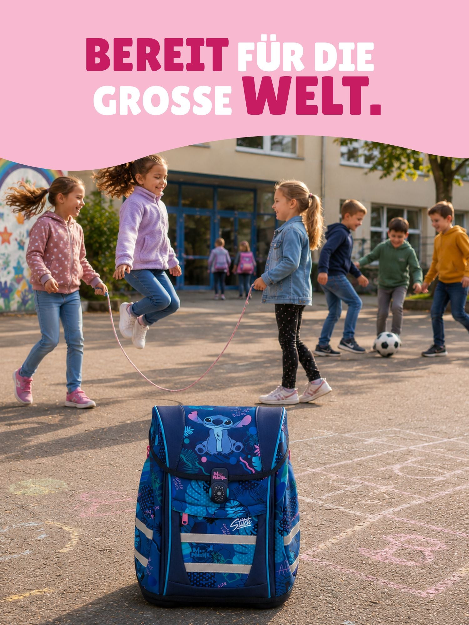 McNeill Teneris Schulranzen in dunkelblau mit Stich Motiv und viel Zubehör