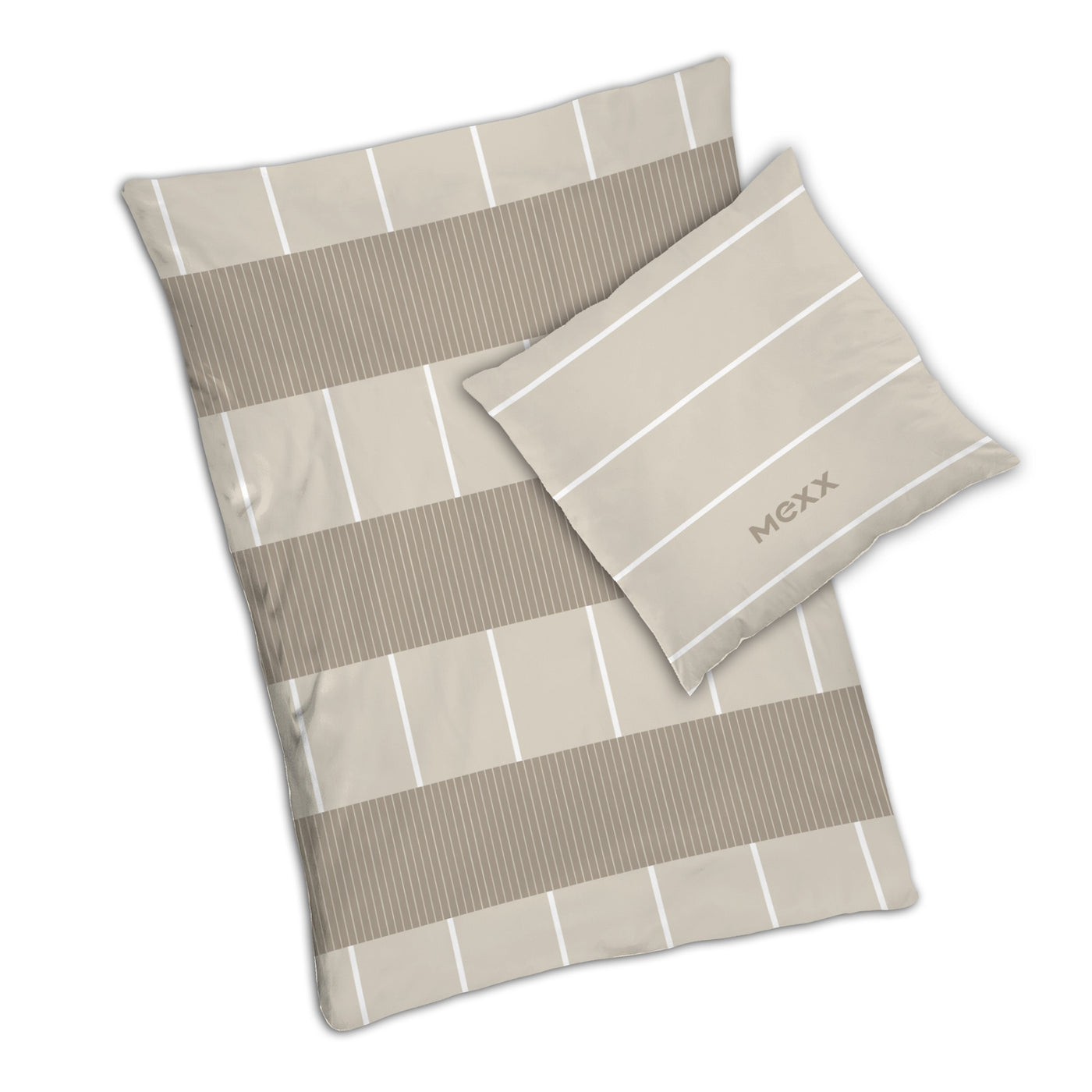 MEXX Bettwäsche unisex gestreift 135x200 80x80 cm aus 100% Baumwolle in Linon Qualität mit Reißverschluss Ganzjahresbettwäsche (braun / beige)