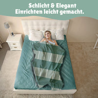  Bettwäsche salbei grün mit dünnen weißen und breiten dunkelgrünen Streifen und MEXX Schriftzug auf Kopfkissen