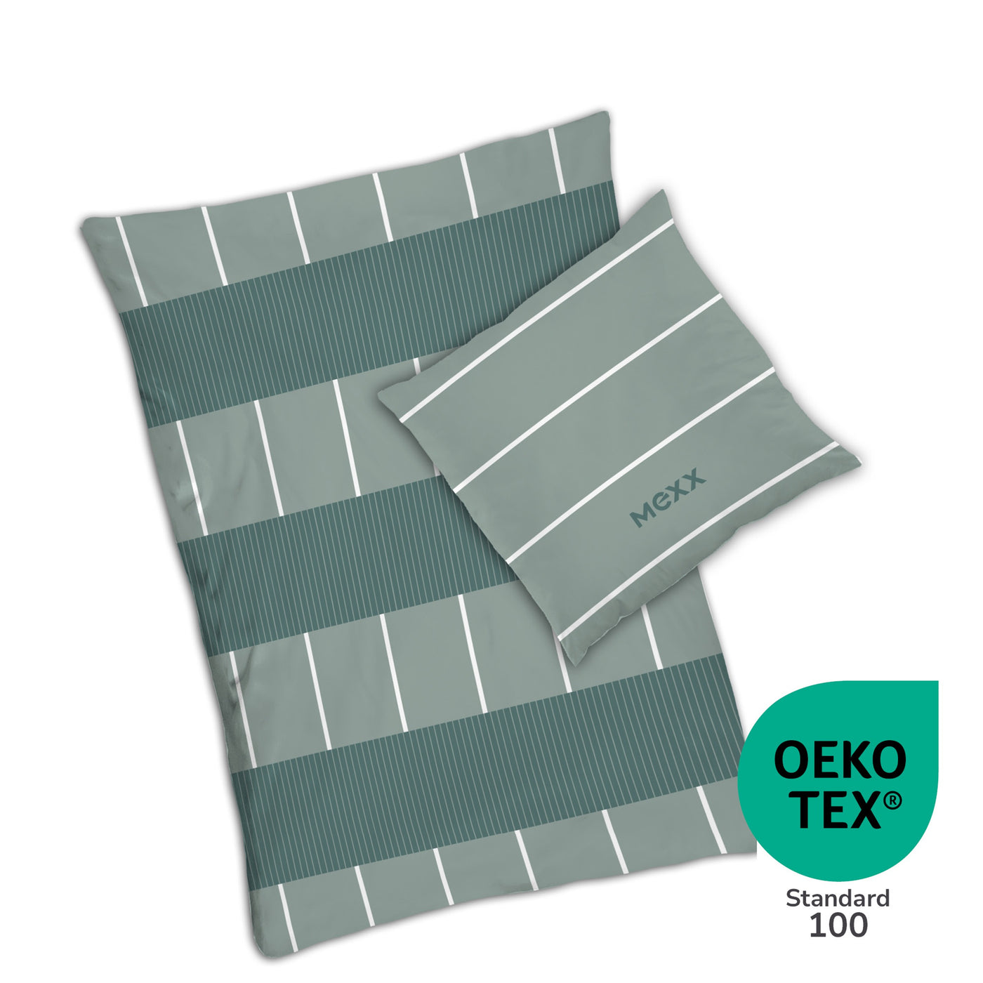 MEXX Bettwäsche unisex gestreift 135x200 80x80 cm aus 100% Baumwolle in Linon Qualität mit Reißverschluss Ganzjahresbettwäsche (grün / salbei)