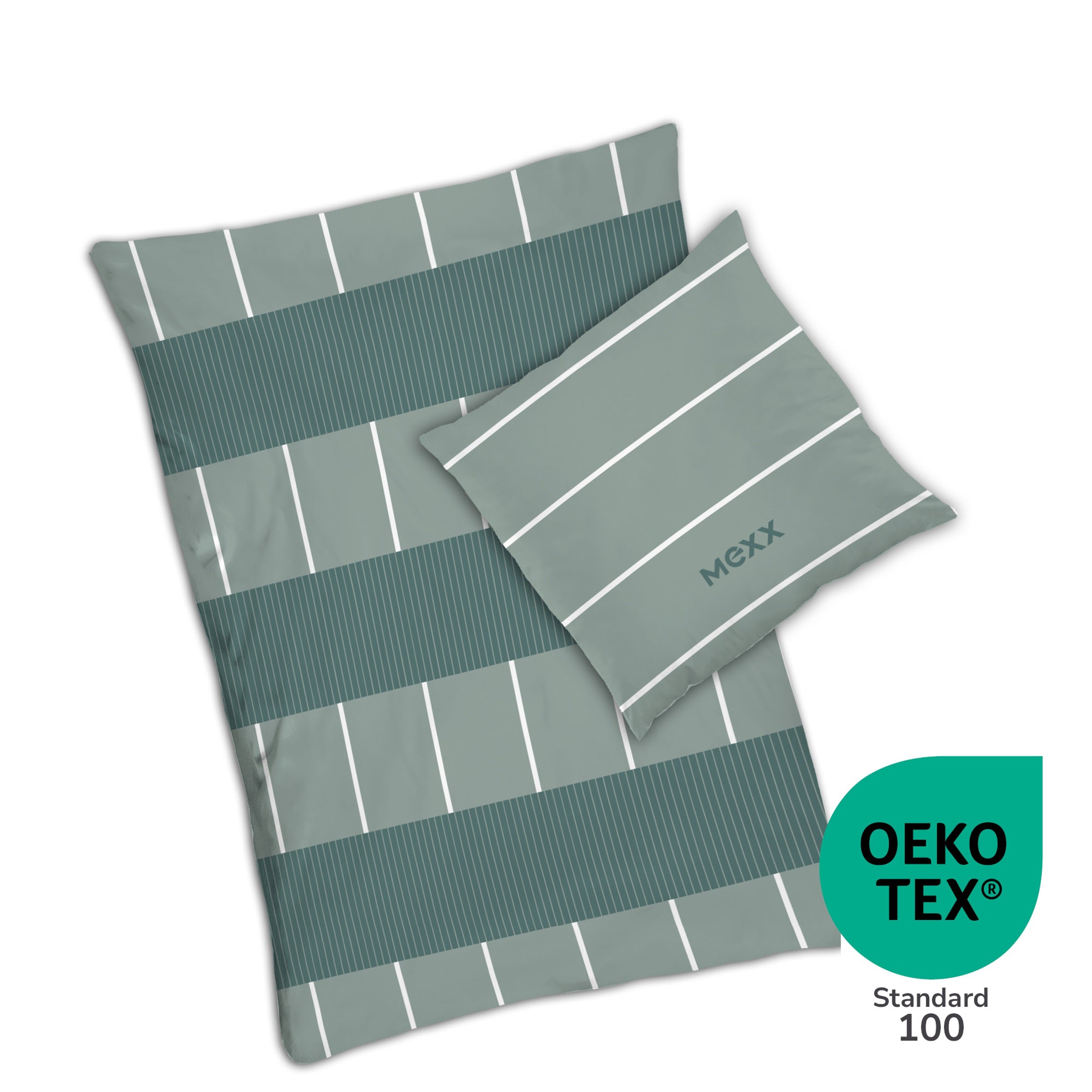 MEXX Bettwäsche unisex gestreift 135x200 80x80 cm aus 100% Baumwolle in Linon Qualität mit Reißverschluss Ganzjahresbettwäsche (grün / salbei)