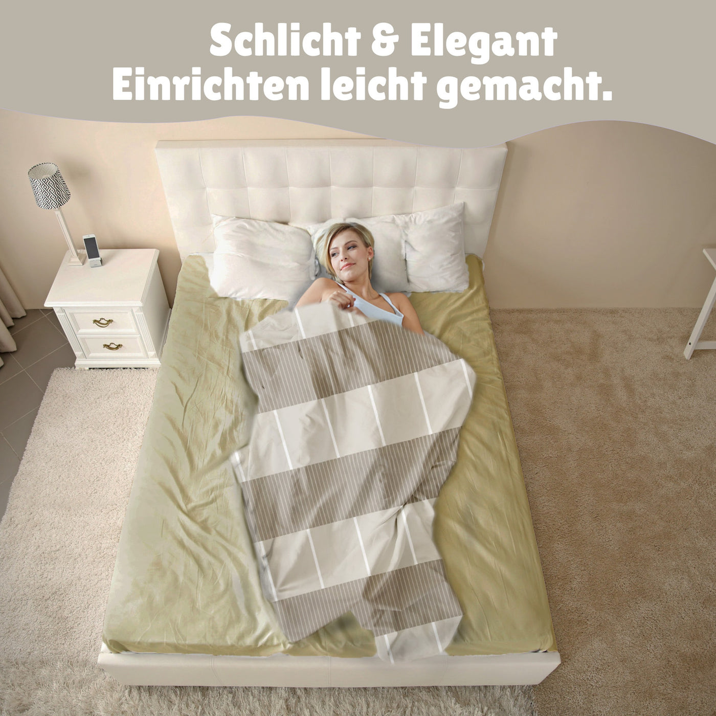  Bettwäsche beige mit dünnen weißen und breiten hellbraunen Streifen und MEXX Schriftzug auf Kopfkissen