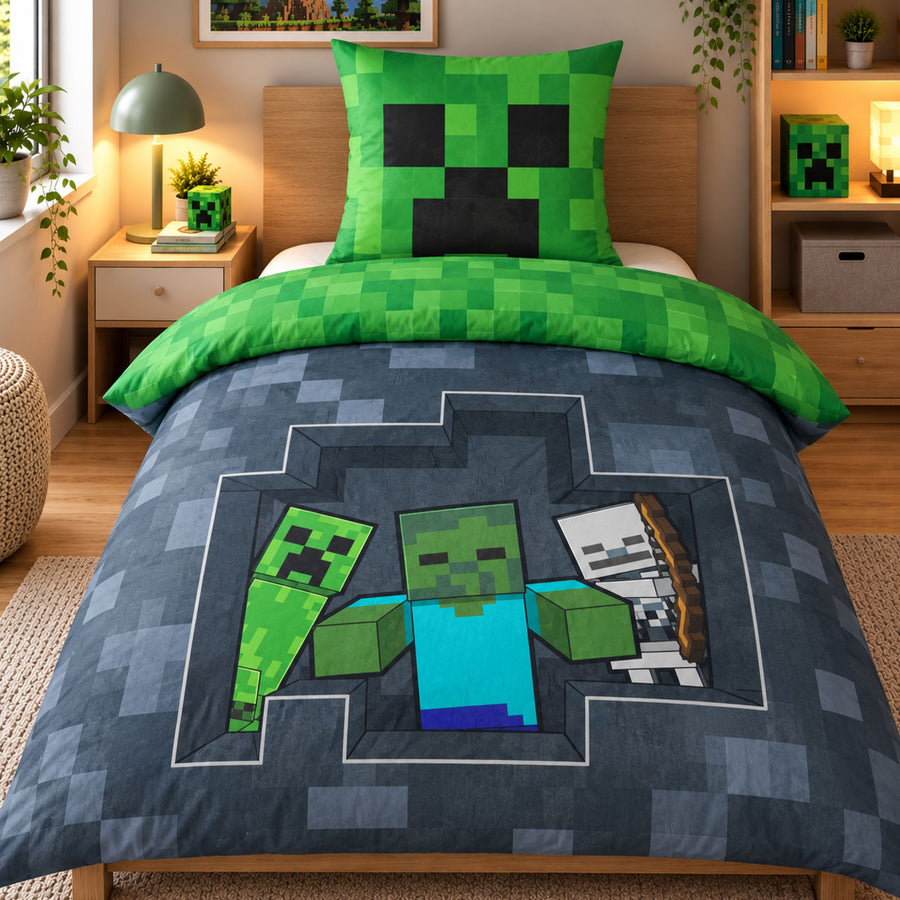 Minecraft Bettwäsche 135x200 80x80 cm 100% Baumwolle mit Reißverschluss
