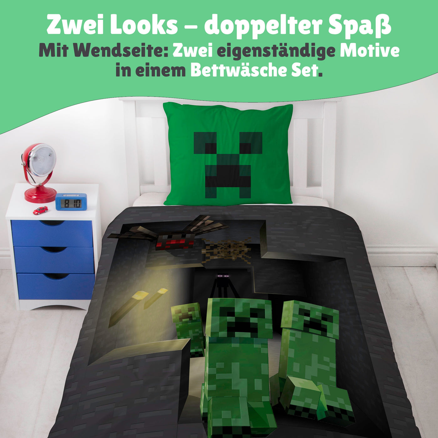 Wendeseite mit zweitem dunklem Motiv auf Bett gezogen