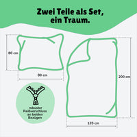 Infotafel Lieferumfang des 2-teiligen Sets bestehend aus Deckenbezug 135x200 cm und Kissenbezug 80x80 cm