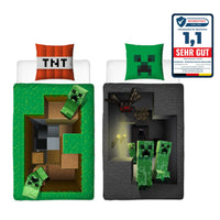 Beide Seiten der Bettwäsche vor weißem Grund mit Note 1,1 von Warentest Online