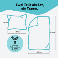 Infotafel Lieferumfang des 2-teiligen Sets bestehend aus Deckenbezug 135x200 cm und Kissenbezug 80x80 cm