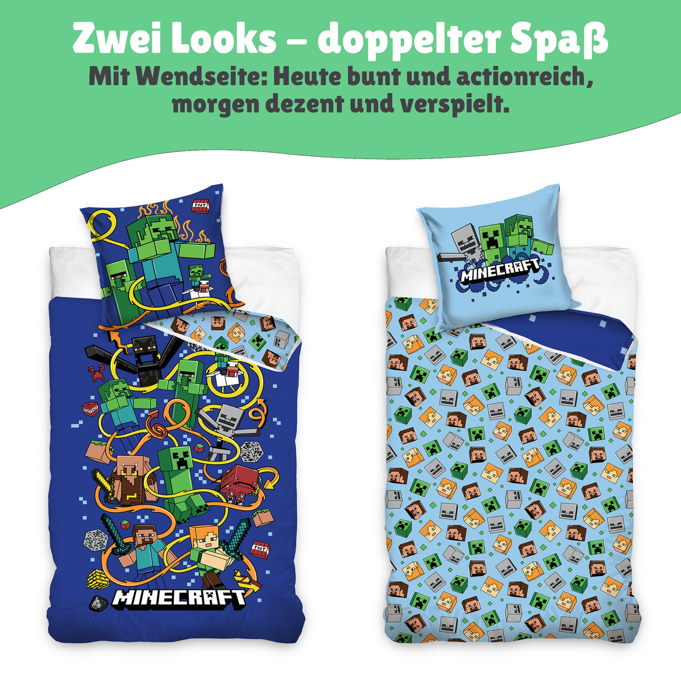 Größe und Lieferumfang des 2 teiligen Sets aus Deckenbezug 135x200 cm und Kissenbezug 80x80 cm