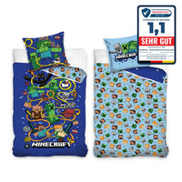 Minecraft Bettwäsche Set "Slurp" 2-teilig 135x200 80x80 cm - Renforcé Bettwäsche aus 100% Baumwolle mit Reißverschluss - maschinenwaschbar, Öko-Tex