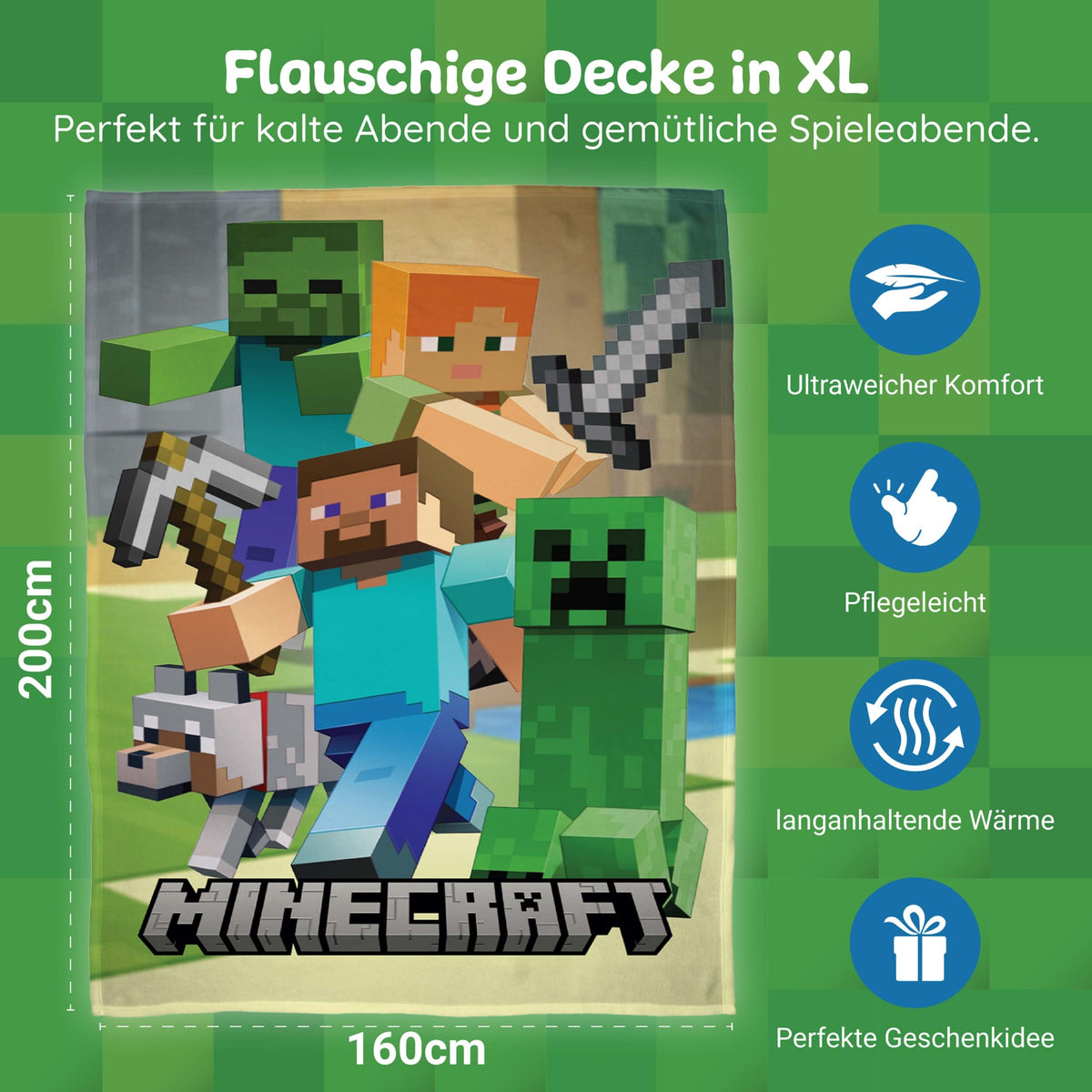 Minecraft Decke lässig über Ledersessel geworfen