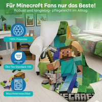 Detailansicht Charaktere auf Decke Steve mit Hacke Alex mit Schwert Creeper Zombie und Hund