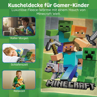 Minecraft Tagesdecke XL 160 x 200 cm - Überwurfdecke für Gamer - Kuscheldecke für Jungen in Fleece-Qualität, extra flauschig und groß