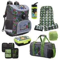 Minecraft Schulranzen Set Komplett-Set für die 1. Klasse · Ergonomische Schultasche Leicht und Kompakt inkl. großer Sporttasche